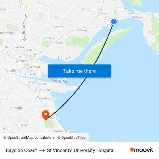 Bayside Coast to St Vincent's University Hospital map