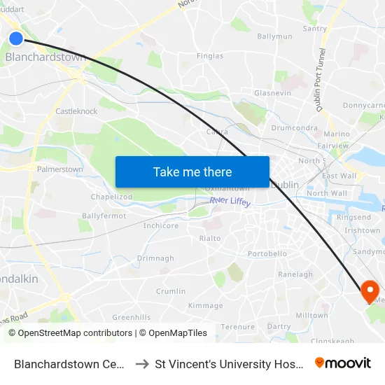 Blanchardstown Centre to St Vincent's University Hospital map