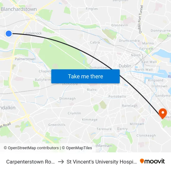 Carpenterstown Road to St Vincent's University Hospital map
