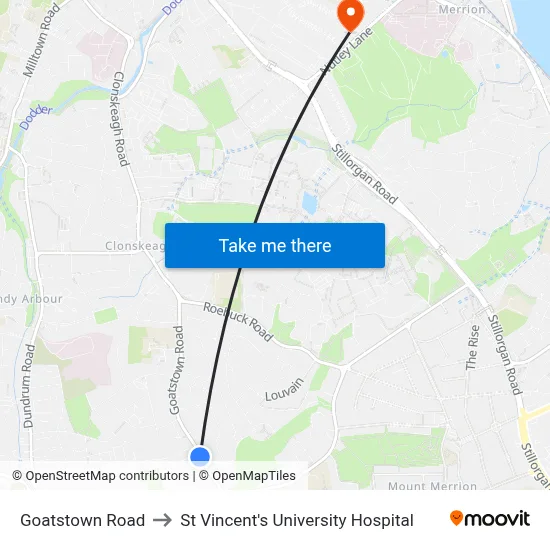 Goatstown Road to St Vincent's University Hospital map