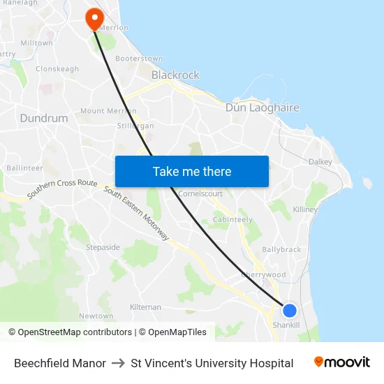 Beechfield Manor to St Vincent's University Hospital map