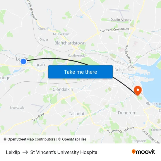 Leixlip to St Vincent's University Hospital map