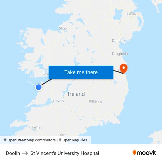 Doolin to St Vincent's University Hospital map