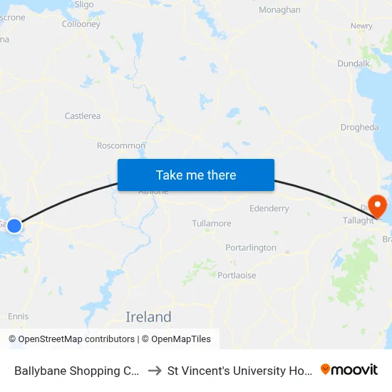 Ballybane Shopping Centre to St Vincent's University Hospital map