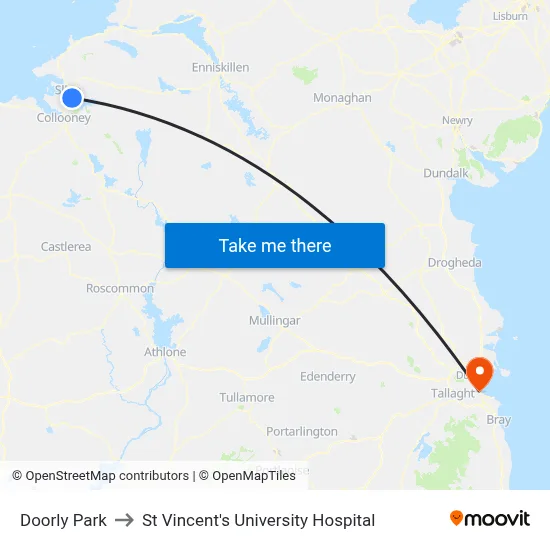 Doorly Park to St Vincent's University Hospital map