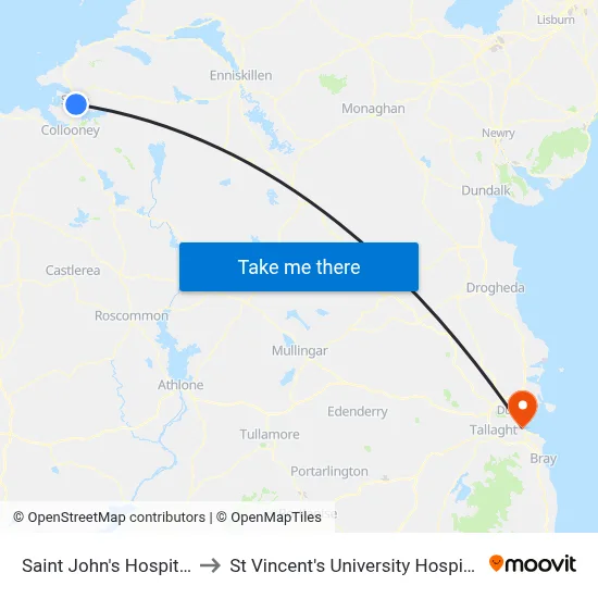 Saint John's Hospital to St Vincent's University Hospital map