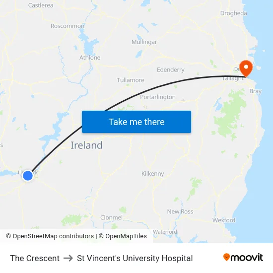 The Crescent to St Vincent's University Hospital map
