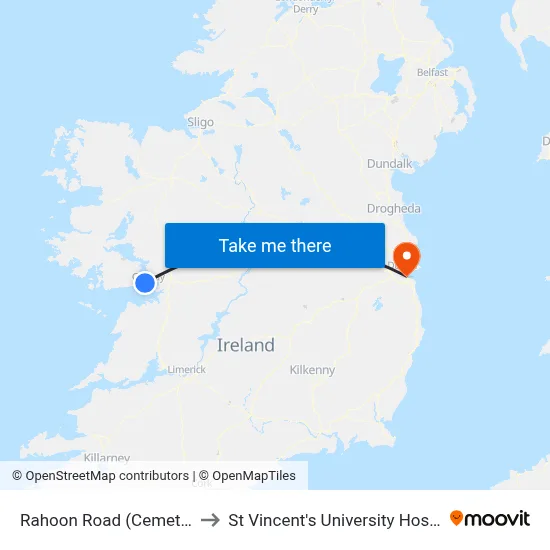 Rahoon Road (Cemetery) to St Vincent's University Hospital map