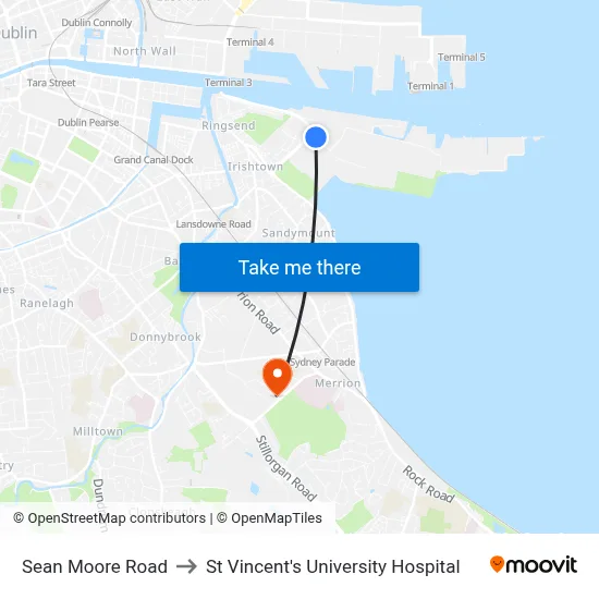Sean Moore Road to St Vincent's University Hospital map