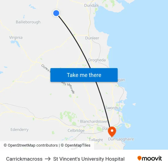 Carrickmacross to St Vincent's University Hospital map