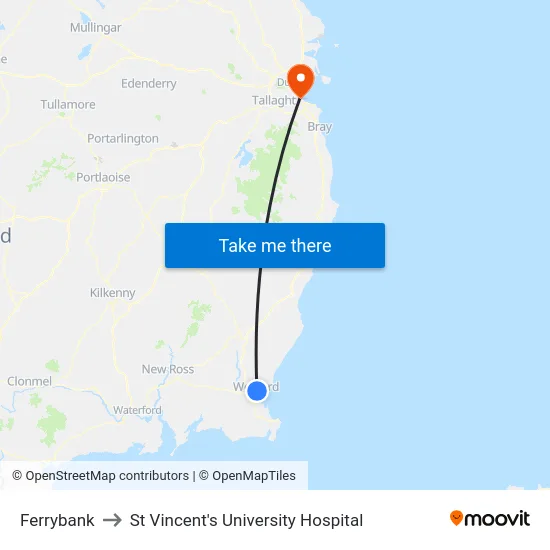 Ferrybank to St Vincent's University Hospital map