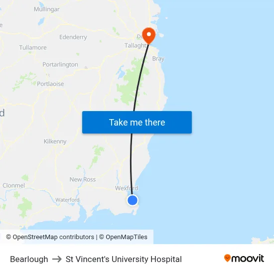 Bearlough to St Vincent's University Hospital map