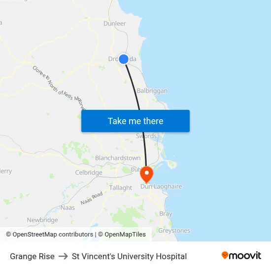 Grange Rise to St Vincent's University Hospital map