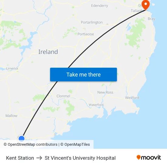 Kent Station to St Vincent's University Hospital map