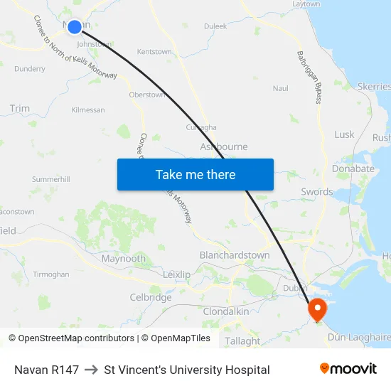 Navan R147 to St Vincent's University Hospital map