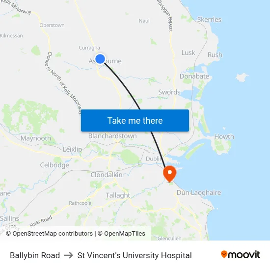 Ballybin Road to St Vincent's University Hospital map