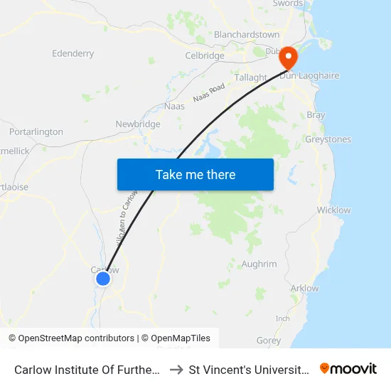 Carlow Institute Of Further Education to St Vincent's University Hospital map