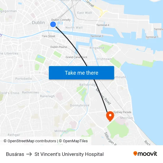 Busáras to St Vincent's University Hospital map