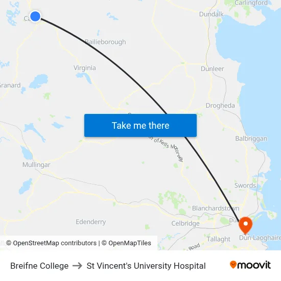 Breifne College to St Vincent's University Hospital map