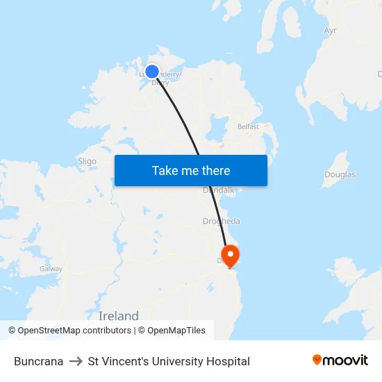 Buncrana to St Vincent's University Hospital map