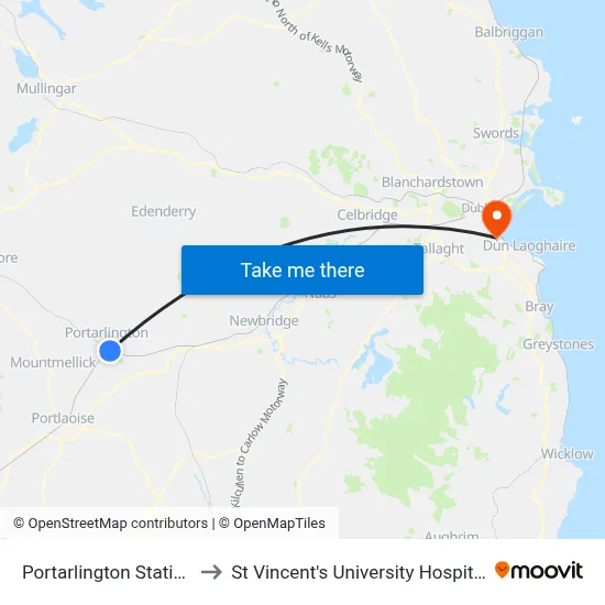 Portarlington Station to St Vincent's University Hospital map