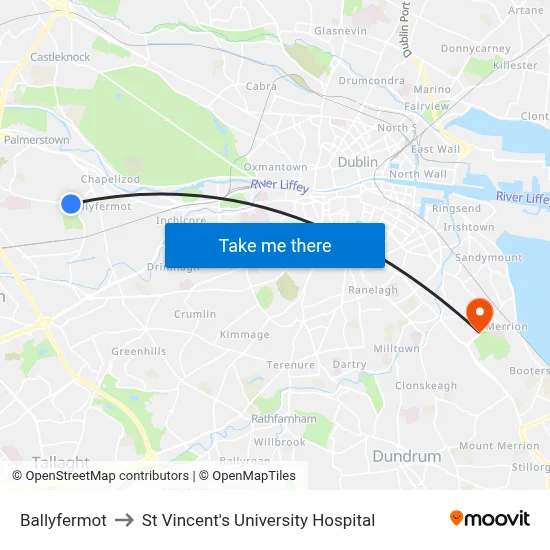 Ballyfermot to St Vincent's University Hospital map