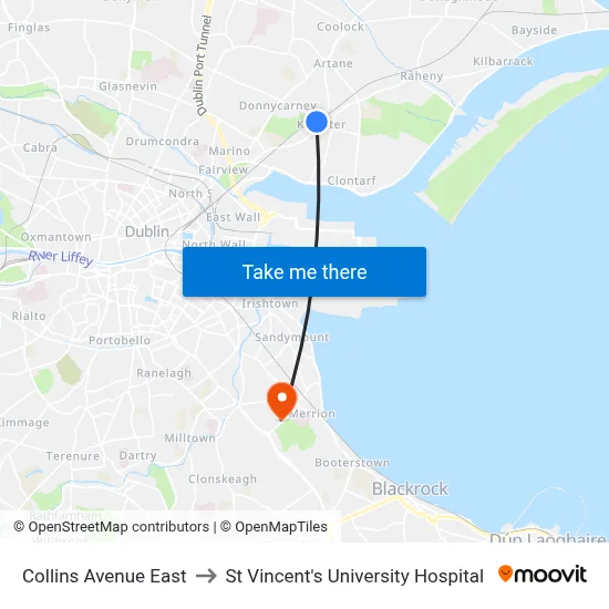 Collins Avenue East to St Vincent's University Hospital map