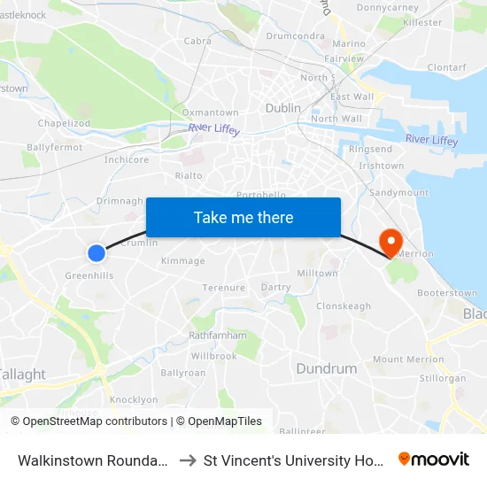 Walkinstown Roundabout to St Vincent's University Hospital map