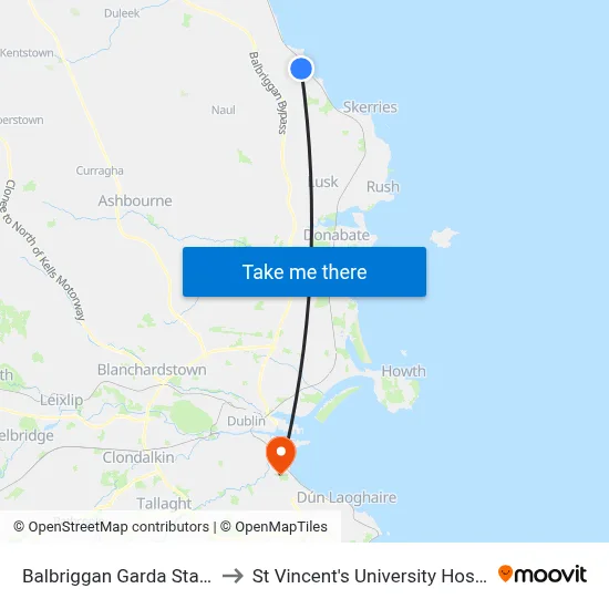 Balbriggan Garda Station to St Vincent's University Hospital map