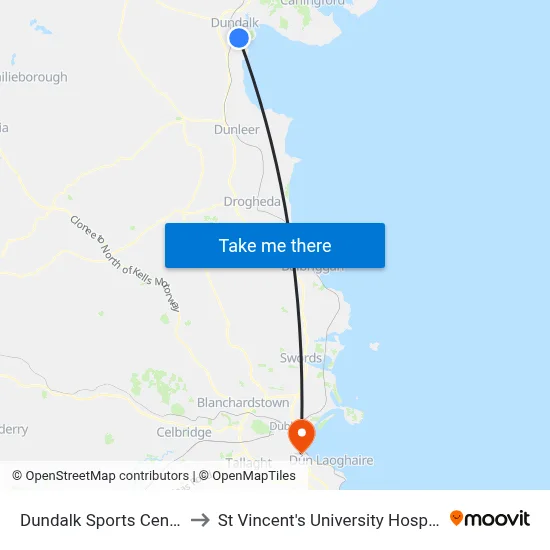 Dundalk Sports Centre to St Vincent's University Hospital map