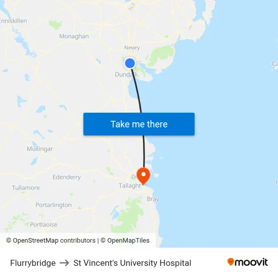 Flurrybridge to St Vincent's University Hospital map
