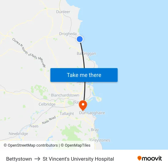 Bettystown to St Vincent's University Hospital map