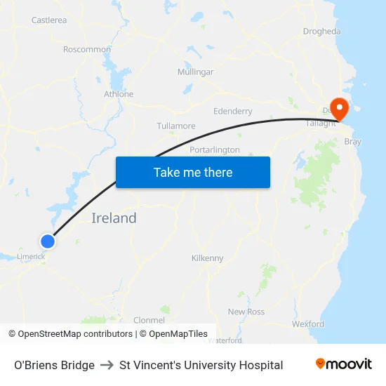 O'Briens Bridge to St Vincent's University Hospital map
