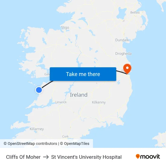 Cliffs Of Moher to St Vincent's University Hospital map