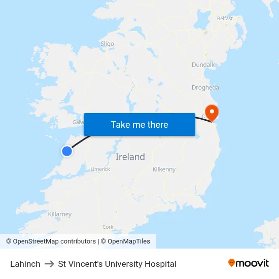 Lahinch to St Vincent's University Hospital map