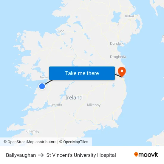 Ballyvaughan to St Vincent's University Hospital map