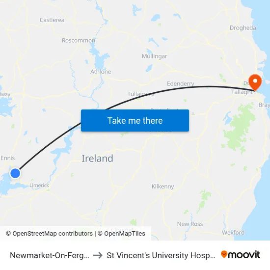 Newmarket-On-Fergus to St Vincent's University Hospital map