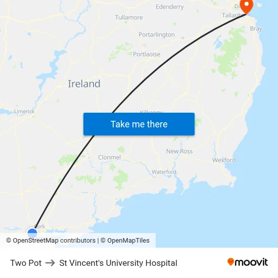 Two Pot to St Vincent's University Hospital map