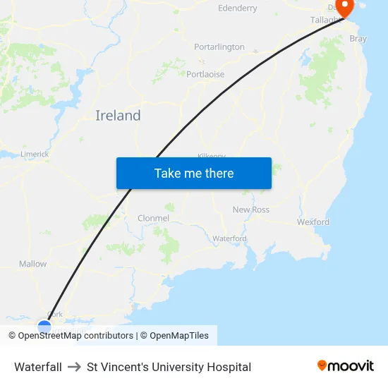 Waterfall to St Vincent's University Hospital map