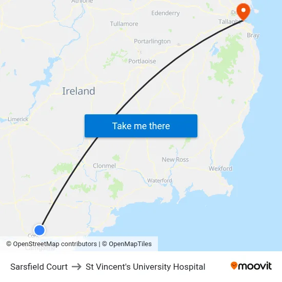 Sarsfield Court to St Vincent's University Hospital map