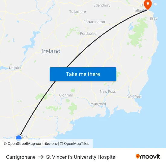 Carrigrohane to St Vincent's University Hospital map