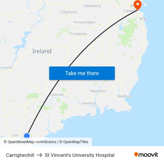 Carrigtwohill to St Vincent's University Hospital map