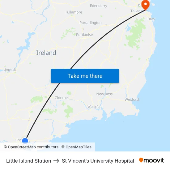 Little Island Station to St Vincent's University Hospital map
