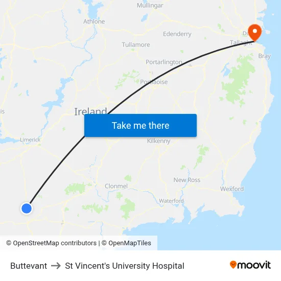 Buttevant to St Vincent's University Hospital map