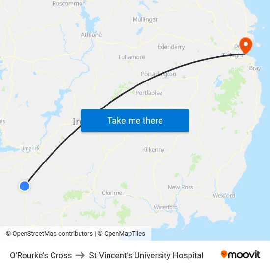 O'Rourke's Cross to St Vincent's University Hospital map