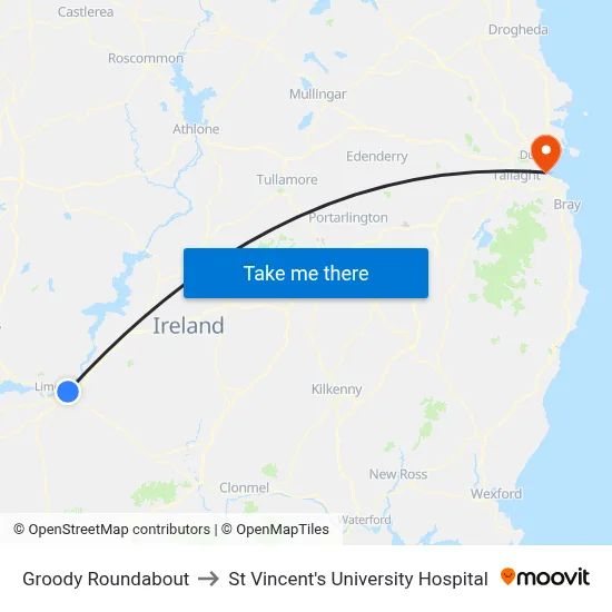 Groody Roundabout to St Vincent's University Hospital map
