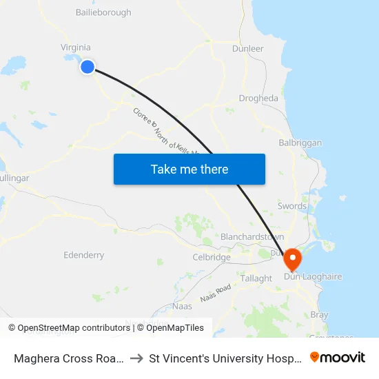 Maghera Cross Roads to St Vincent's University Hospital map