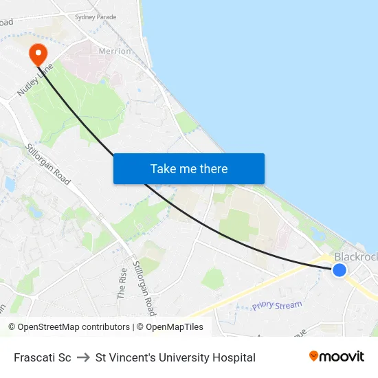 Frascati Sc to St Vincent's University Hospital map