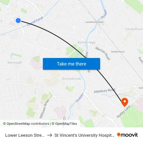 Lower Leeson Street to St Vincent's University Hospital map