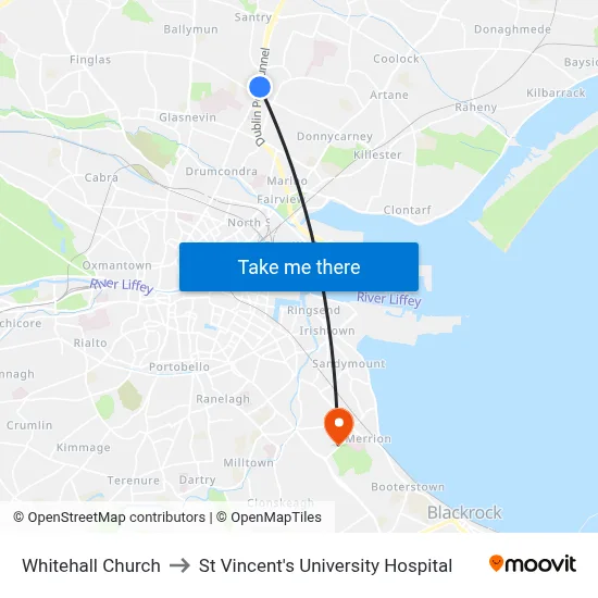 Whitehall Church to St Vincent's University Hospital map